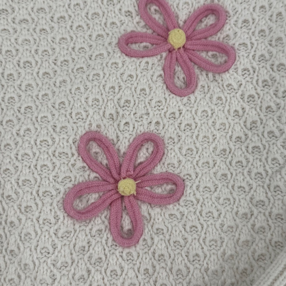 Willow & Wind Cream Pink Floral Applique Cropped Cardigan Sweater, Womens Medium - Picture 2 of 7